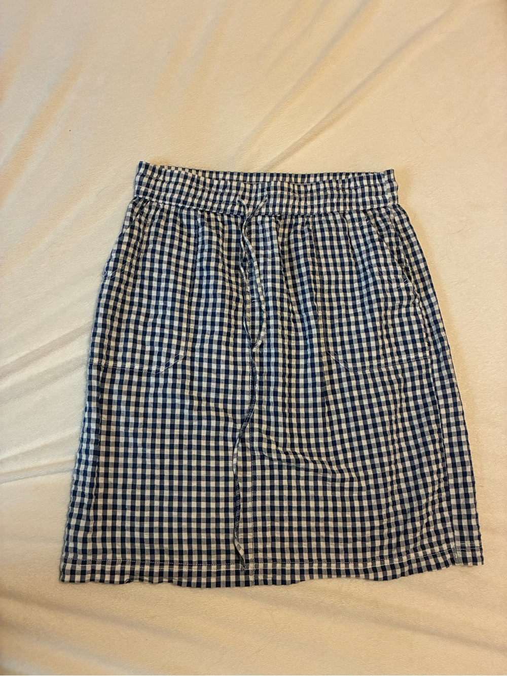 Studio West Navy and White Gingham Midi Skirt